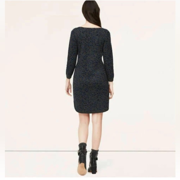 LOFT Grey and Blue Leopard print Sweater Dress - Picture 2 of 12